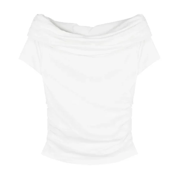 2025 Summer Sexy Off Shoulder T-shirt Women Pleated Skinny Sexy Korean Fashion Crop Tops Woman Japanese Tee Shirt Femme Clothes - Image 6