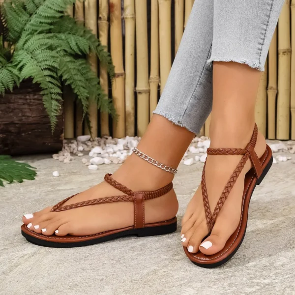 Summer Women Sandals 2025 Fashion Pointed Toe Flats Trend Women Designer Shoes Casual Roman Low Heel Sandals Sandalias De Mujer - Image 5