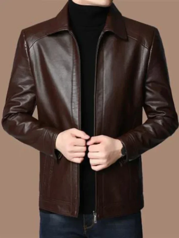 Faux Leather Men Jackets Coats Stand Collar Zipper Coat - Image 6