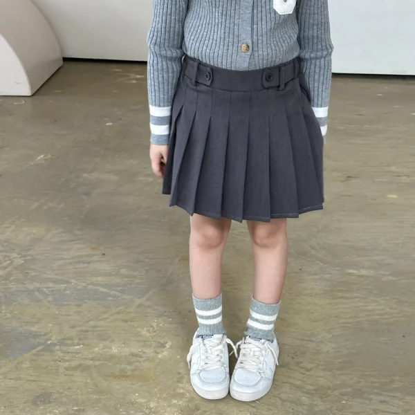 Girls Skirt 2024 New Spring and Autumn Children's Versatile Solid College Style Pleated Skirt Little Girl Fashionable Skirt