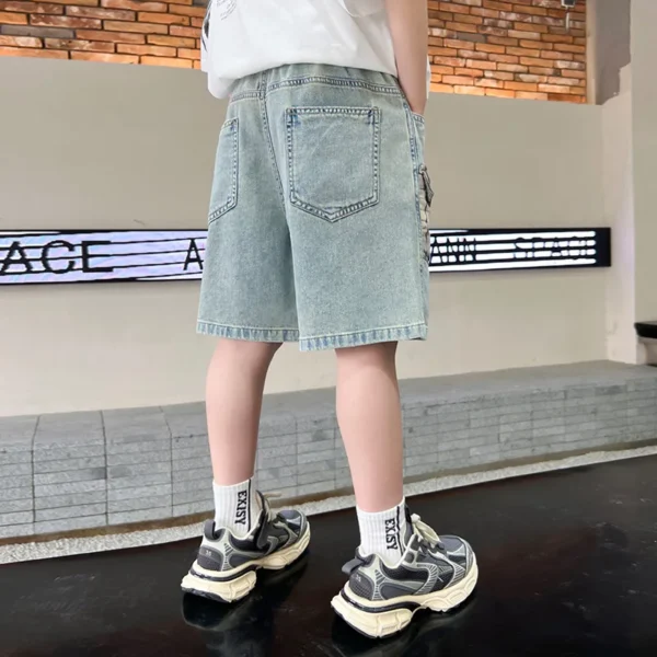 2025 New Kids Child Unique Designer Summer Denim Shorts with Plaid Pocket for Teens Boy Casual Jeans Cargo Shorts 5 7 9 11 13 14 - Image 5