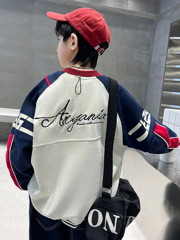 Boys Casual Loose Bomber Outerwear XMP628 Autumn Spring Red Green Baseball Jacket Coat Kids Buttons Uniform Patchwork - Image 3