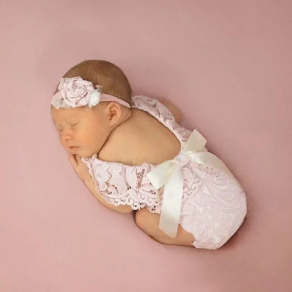 2 Pcs/Set 0-1Month Newborn Photography Props Baby Headband Lace Romper Bodysuits Outfit Baby Girl Costume Photo - Image 5