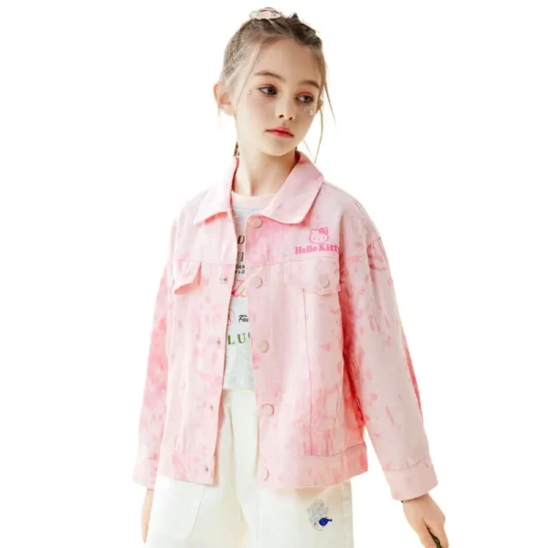 Kawaii Sanrio Hellokitty Coat 2025 New Style Spring Autumn Jacket Girls Sweet Tie Dye Denim Outwear Short Cool Fashion Overcoat - Image 4