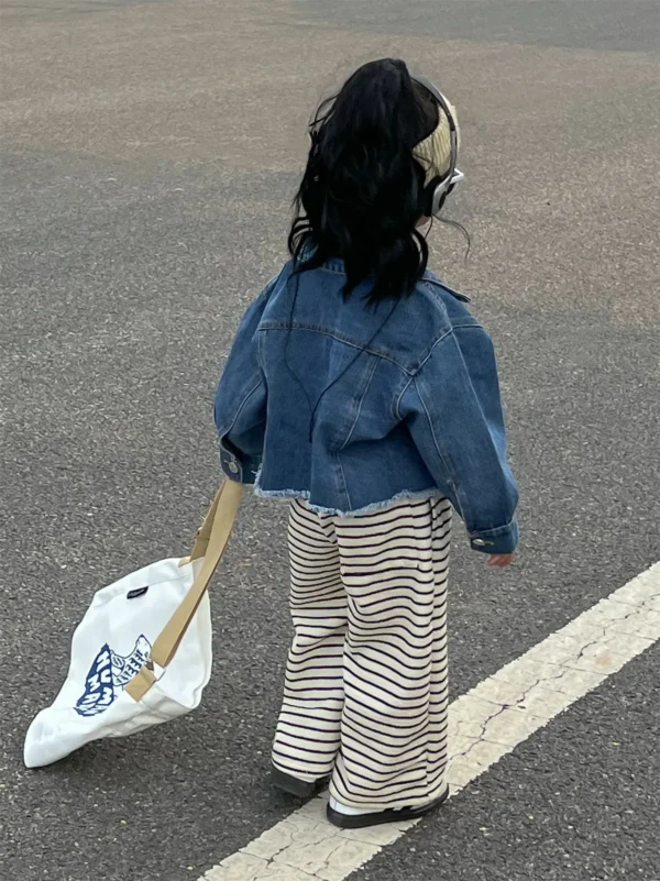 2024 Spring New Korean Version Children Clothing Girl Fashionable Short Denim Shirt Baby Fur Edge Single Breasted Jacket - Image 5