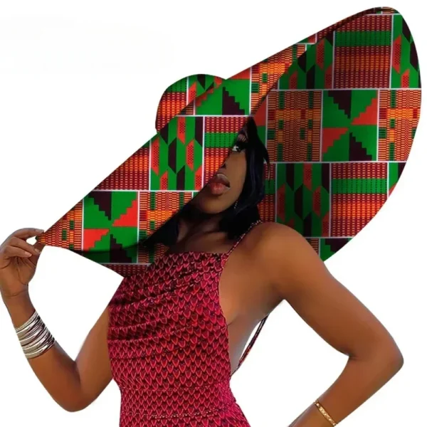 African Women Hat Summer Beach Hats Large Brim Sun Protection Fashion Ankara Cap Hat Customized Product - Image 2