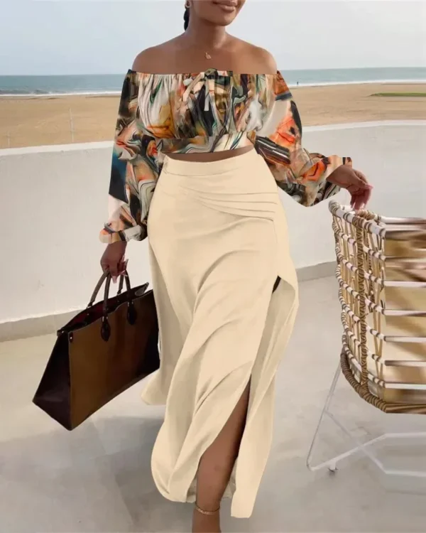 African Clothes for Women Autumn African Long Sleeve Polyester Printing Two Pieces Top Long Skirts Matching Sets African Suit - Image 4