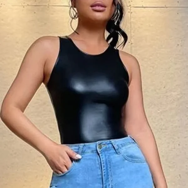 Sexy Y2K Black Leather Crop Top Ladies Slim Tank Tops 2025 Summer Vest Femme Fashion Club Party Wear Tanks Women Clothing - Image 4