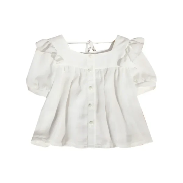 New Children Pure Color Doll Shirt Summer Puff Sleeve Blouse for Toddler Girls Korean Chiffon Short Sleeve Tops Clothes 10 12Yrs - Image 6