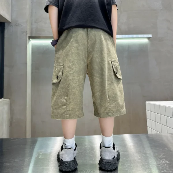 New Fancy Kids Summer Capris Shorts For Boys Slim Fit Cargo Shorts Teens Child Casual Khaki Color Mid-Calf Pants Elegant Bottoms - Image 3