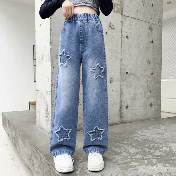 High Waist Jeans Girl Straight Loose Wide-leg Pants Spring and Autumn Korean Vintage Jeans Fashion Kids Denim Trousers For Teens - Image 3