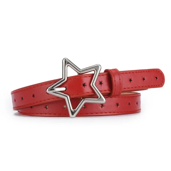 Children Five-pointed Alloy Buckle Belt Sweet Girls Versatile Stars All Holes Belt Female Dresses Jeans PU Leather Waistband - Image 2