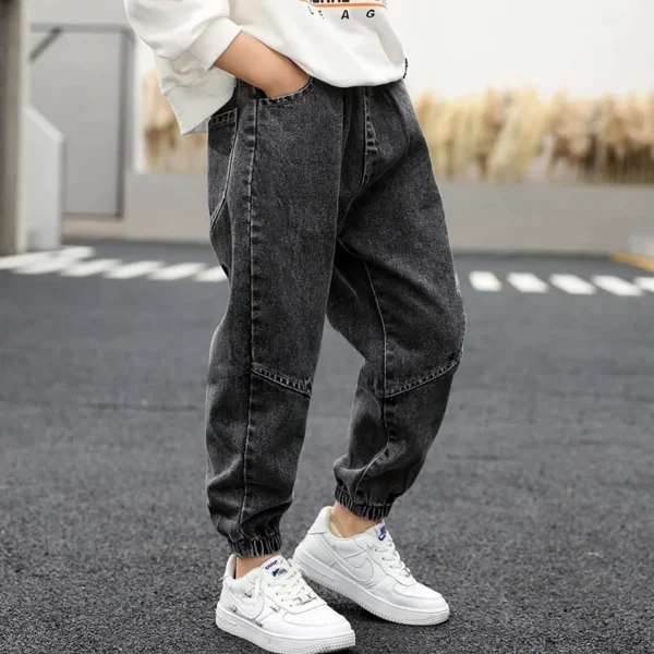 Girls Boys Jeans Kids Letter Print Elastic Waist Denim Pant 2024 Spring Fall 2 To 12Yrs Teens Trousers Children's Casual Clothes - Image 4