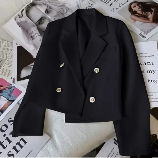 Fashion Long Sleeve Crop Blazer Women Autumn Winter Solid Color Sgle Breasted Jackets Tops Office Lady White Coat Outwear - Image 5