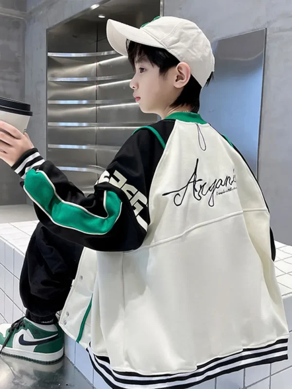 Boys Casual Loose Bomber Outerwear XMP628 Autumn Spring Red Green Baseball Jacket Coat Kids Buttons Uniform Patchwork - Image 4