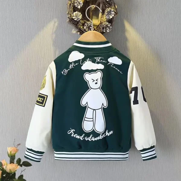 Spring Autumn Baby Boys Jacket Fashion Cartoon Bear Pattern Kids Windbreaker Coats For Children Outerwear Clothing 2-12Year