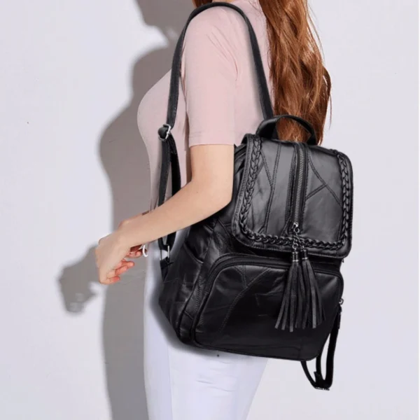 New Fashion Leisure Women's Simple Backpack Travel Soft Pu Leather Handbag Shoulder Bags for Women Girls School Bag - Image 5