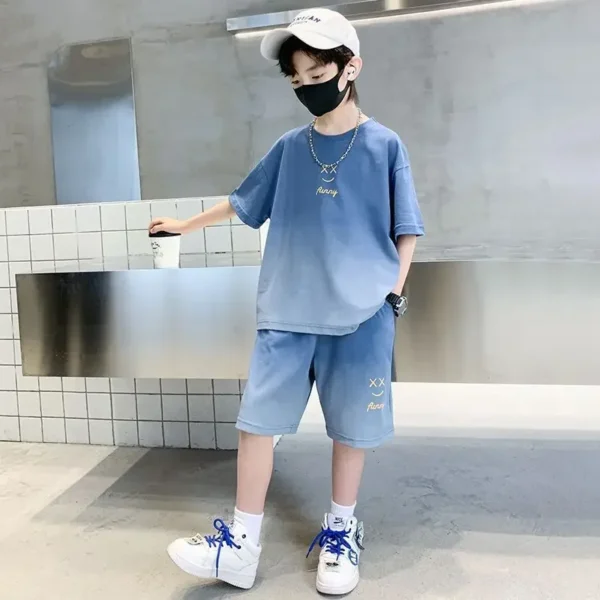 Summer Teenage Boy Clothes Set Children Girls Gradient Tshirts and Shorts 2 Pieces Suit Kid Top Bottom Fashion Outfits Tracksuit - Image 6
