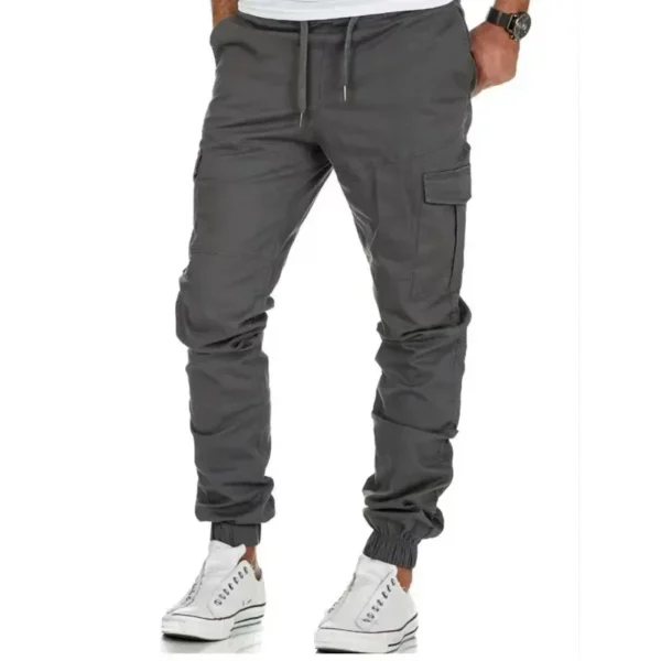 Men Cargo Pant Long Pants Casual Loose Straight Trousers Regular Pockets Solid Splice Lace Up High Waist Autumn Winter 2024 - Image 3