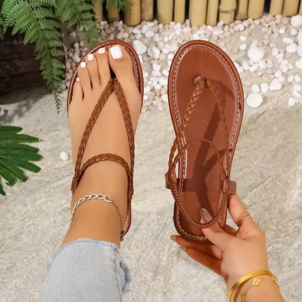 Summer Women Sandals 2025 Fashion Pointed Toe Flats Trend Women Designer Shoes Casual Roman Low Heel Sandals Sandalias De Mujer - Image 4