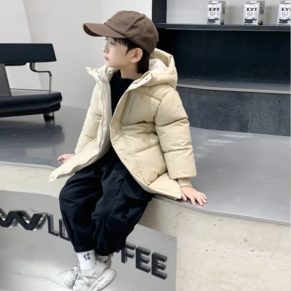 2024 Winter New Girls Jacket Long Solid Color Thick Keep Warm Hooded Down Outerwear For 3-10Y Teen Girls Casual Cotton Windbreak - Image 5