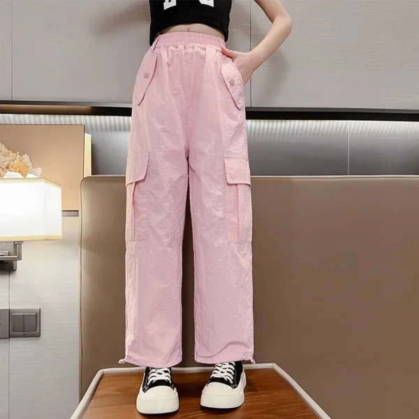 Teenage Girls Fashion Straight Cargo Pants with Four Pockets Summer Hot Deals Kids Clothes High Waist Long Trousers 5-14 Years - Image 2