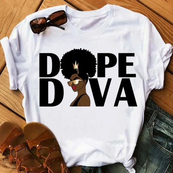 New Fashion African Girl Letters Fashion White Vintage Crew Neck T-shirt for Women Aesthetic Clothes Tops Graphic T Shirts