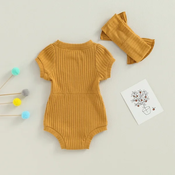 Sweety Baby Girl 2 Piece Outfits Solid Color Short Sleeve Romper with Bow Headband Set Summer Baby Bodysuits Clothes - Image 3