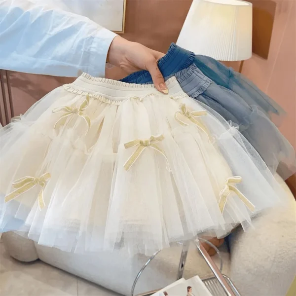 New Product 2025 Foreign Style Girls Bow Skirt Children's Gauze Short Princess Skirt Medium Children's Fluffy Skirt - Image 4