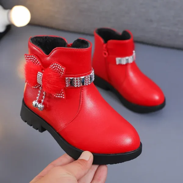 2023 Autumn Winter Girl's Boot Soft Leather Ankle Boots Plus Velvet Warm Kids Shoes Toddler Non-slip Cotton Boots Princess Shoes - Image 4