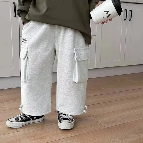 Black/grey Sweatpants Teen Boys Handsome Loose Straight Wide Leg Pants Streetwear Joggers Boys Pocket Casual Pants 2-12 Y
