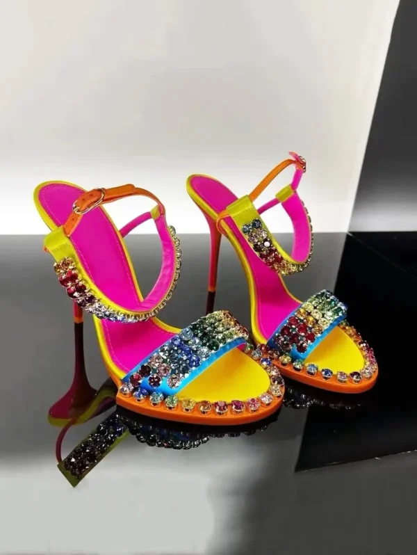 Candy Colored Rhinestones Stiletto Heels Luxury Summer Bride Wedding Pump Sandals Women Party Sexy High Heel Ladies Shoes