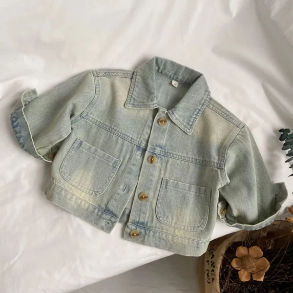 2025 Autumn New Girls Boys Fashion Coat Casual Daily Turn-down Collar Long Sleeve Denim Jacket Kids Spring Outerwear - Image 3