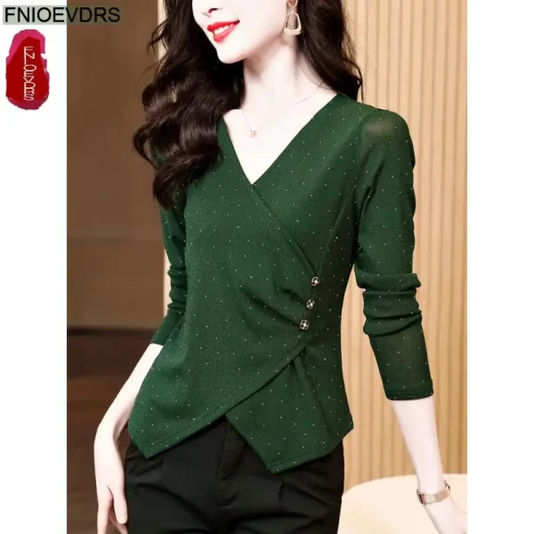 Office Shirts Basic Wear New Design 2025 Women Long Sleeve Elegant Fashion Work Lady Button Peplum Short Tops Dot Blouses - Image 4