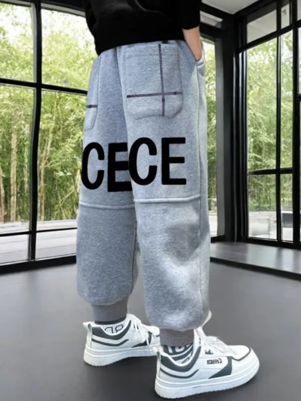 Children Autumn Black Color Cotton Sports Jogger Pants for Boys Casual Tapered Trousers Kids Letter Sporty Sweatpants Trackpants - Image 6