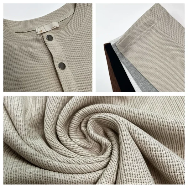 New Men's Loose Long Sleeve T-Shirt Brand Clothes Textured Pleated Miyake Button Placket Henley Collar Plus Size Men Clothe - Image 6
