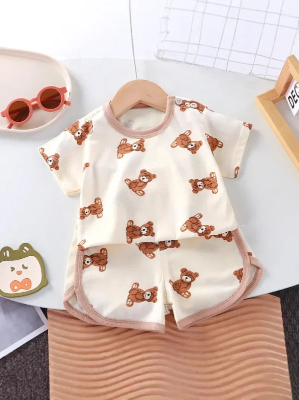 New Summer Baby Clothes 0-4 Years Old Boy Cartoon Bear T-shirt Shorts Pink Cute Cotton Girl Short-sleeved Top Suit - Image 4