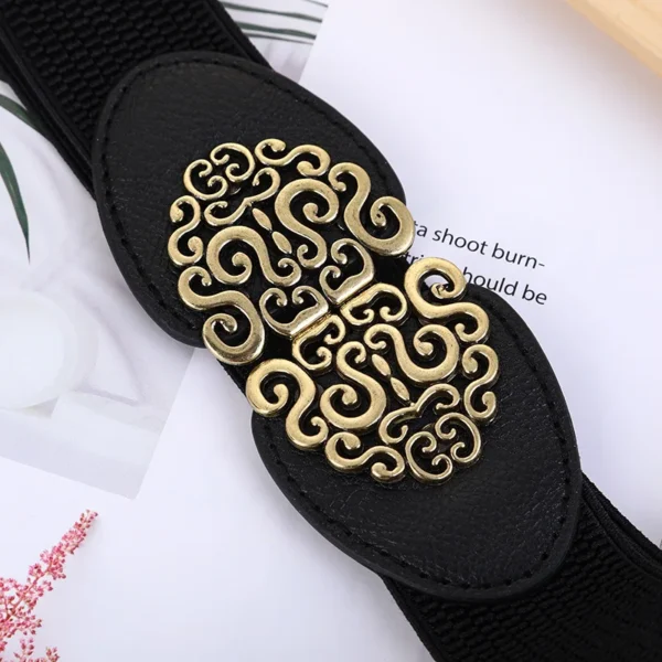 Korean Fashion Ladies Decorated Elastic Wide Belt Buckle Dress Sweater Sweater Waist Belt for Woman - Image 4