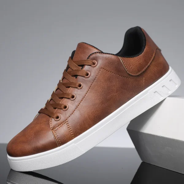 Men's Leather Shoes All-match Fashion Casual Shoes Spring and Autumn Outdoor Sneakers Flat Skateboard Shoes Loafers - Image 3
