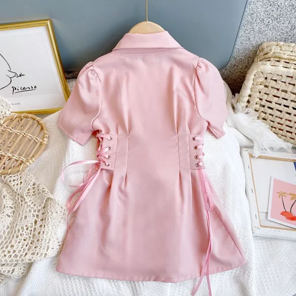 Fashion Children Girls Dress 2-8Years Teen Kids Solid Color Short Sleeve V-Neck Bandage Waist Jacket Mini Dresses Blazer Clothes - Image 5