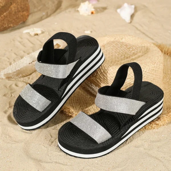 Women Summer Gladiator Sandals Bling Belt Slip-on Wedges Shoes Thick Sole Light Weight Girls Student Fashion Sandalias - Image 2