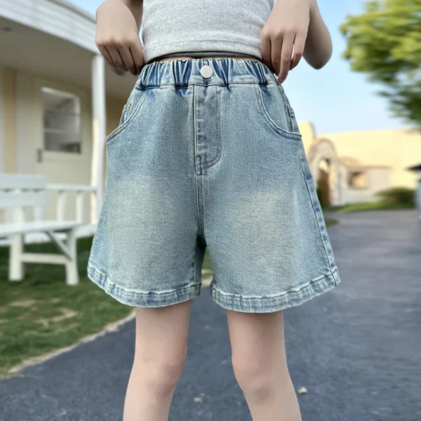 Summer Teen Girls Shorts Kids Casual Blue Jeans With Pocket Letter Embroider Girls Denim Trousers Kids Short Pants Ages 4-14Y - Image 4