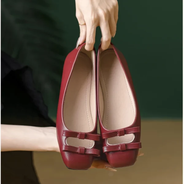 Women Design Bows Hollow Flat Shoes Ladies Casual Shallow Soft Sole Ballerina Flats Summer Simple Buckle Strap Slip on Shoes - Image 2