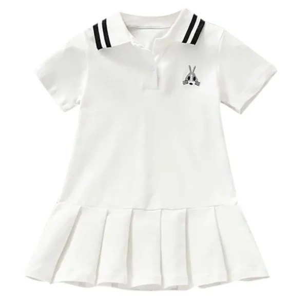 Summer Baby Girl Dress Lapel Collar Cartoon Animal Pattern Short Sleeve Short Pleated Skirt Sweet Sport Style 3-12 Years Clothes