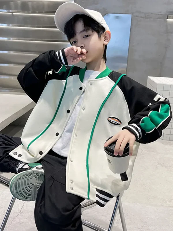 Boys Casual Loose Bomber Outerwear XMP628 Autumn Spring Red Green Baseball Jacket Coat Kids Buttons Uniform Patchwork