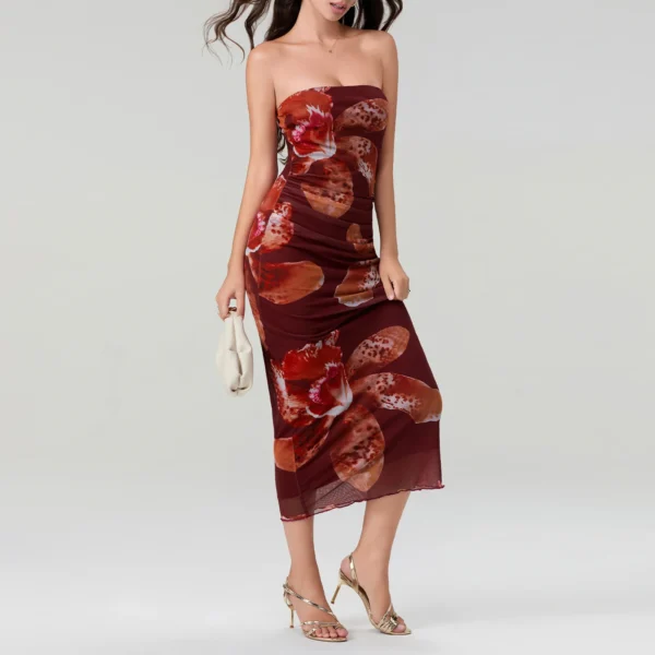 Women s Sleeveless Tube Top Dress Floral Strapless Backless Bodycon Maxi Dress Summer Casual Cocktail Party Club Long Dresses - Image 3