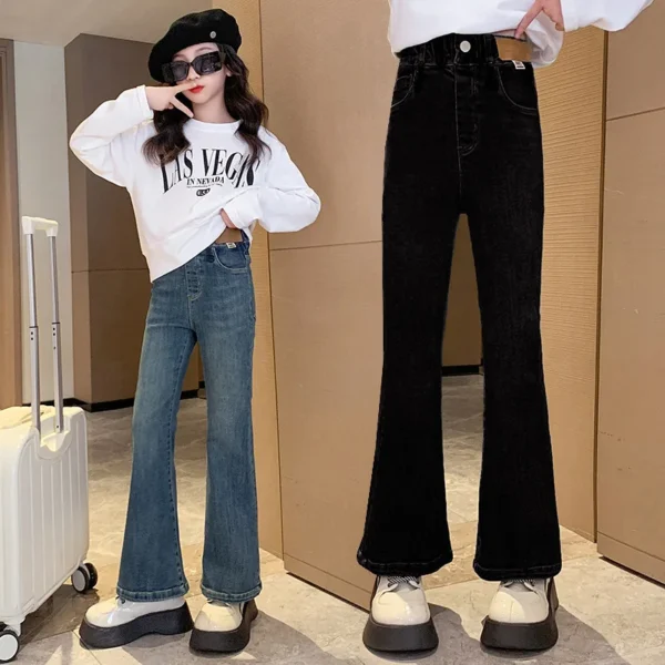 Fashion Flared Jeans for Girls Spring Autumn Children's Clothing Kid Casual Skinny Denim Trousers Korean Style Teen Girl Outfits