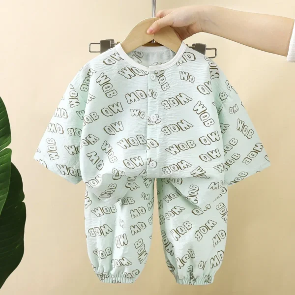Children's Summer Thin Pajamas Boys Girls Cartoon Letter Print Long Sleeve T-shirt + Pants Sleepwear Baby Casual Clothing Sets - Image 4