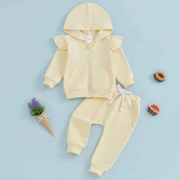 Autumn Toddler Baby Girl Outfit Long Sleeve Zipped Hoodie with Sweatpants Infant Clothing Set Fall Winter Clothes