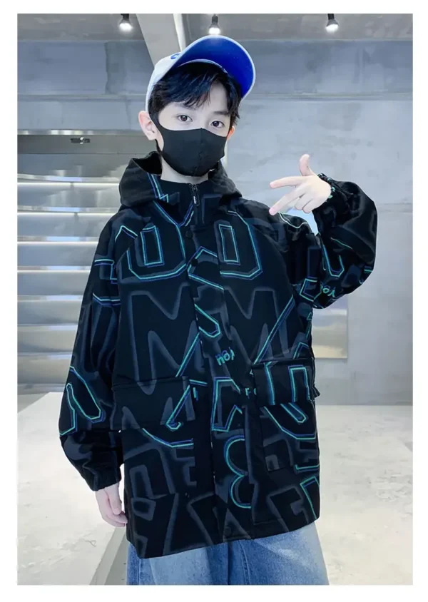 5-14 Years Fashion Windbreaker Jackets Spring Autumn Coats Teens Big Boys Clothes Hooded Jacket Solid Print Children Outwear - Image 6